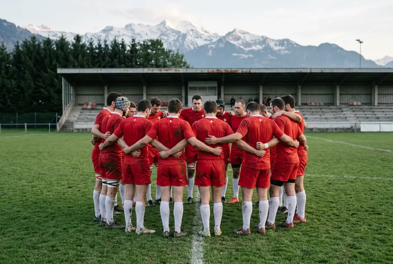 Schweizer Rugby-Nationalmannschaft Edelweiss XV bei einem Heimspiel im Rugby-Club-Stadion